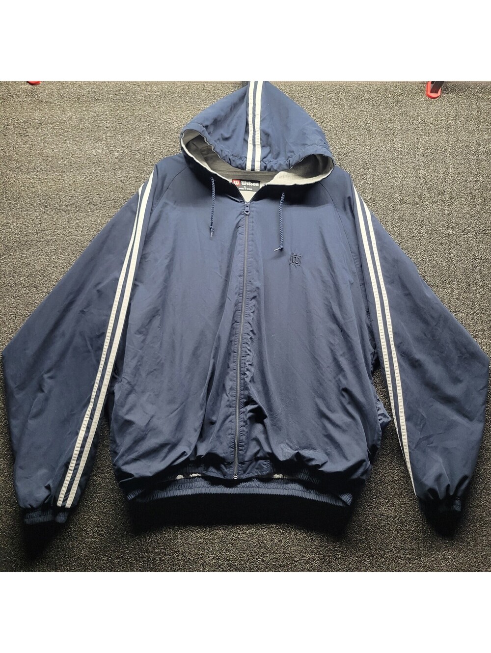 Vtg Wilson Men's Sz XL Navy Blue Hooded Jacket Full Zip Cotton-Lined READ*